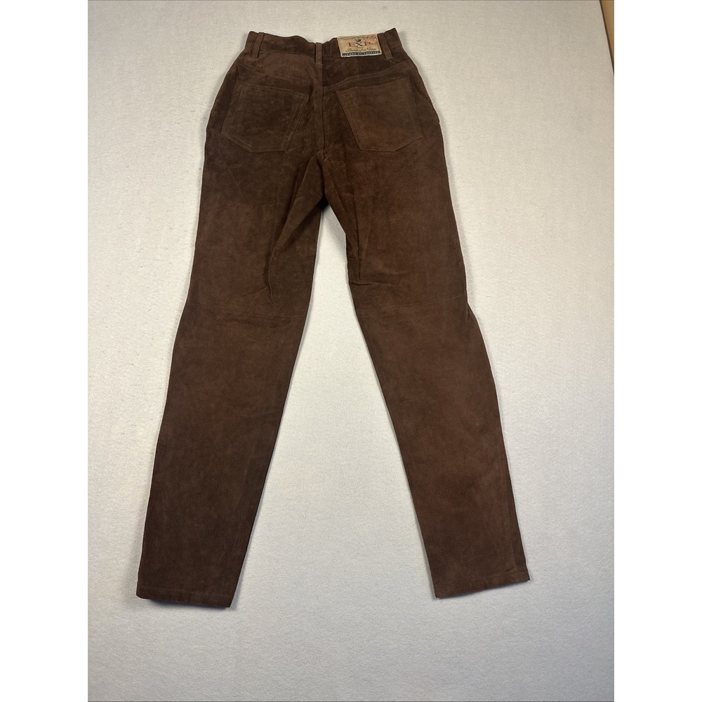 Vintage Exp Jeans By Express Suede Leather Pants W 1/2 High Rise Chocolate Brown - Picture 8 of 8